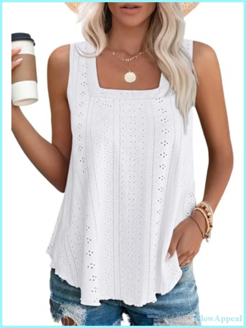 Square Neck Sleeveless Tank Top, Loose Fit, Lightweight Beach Vacation Summer